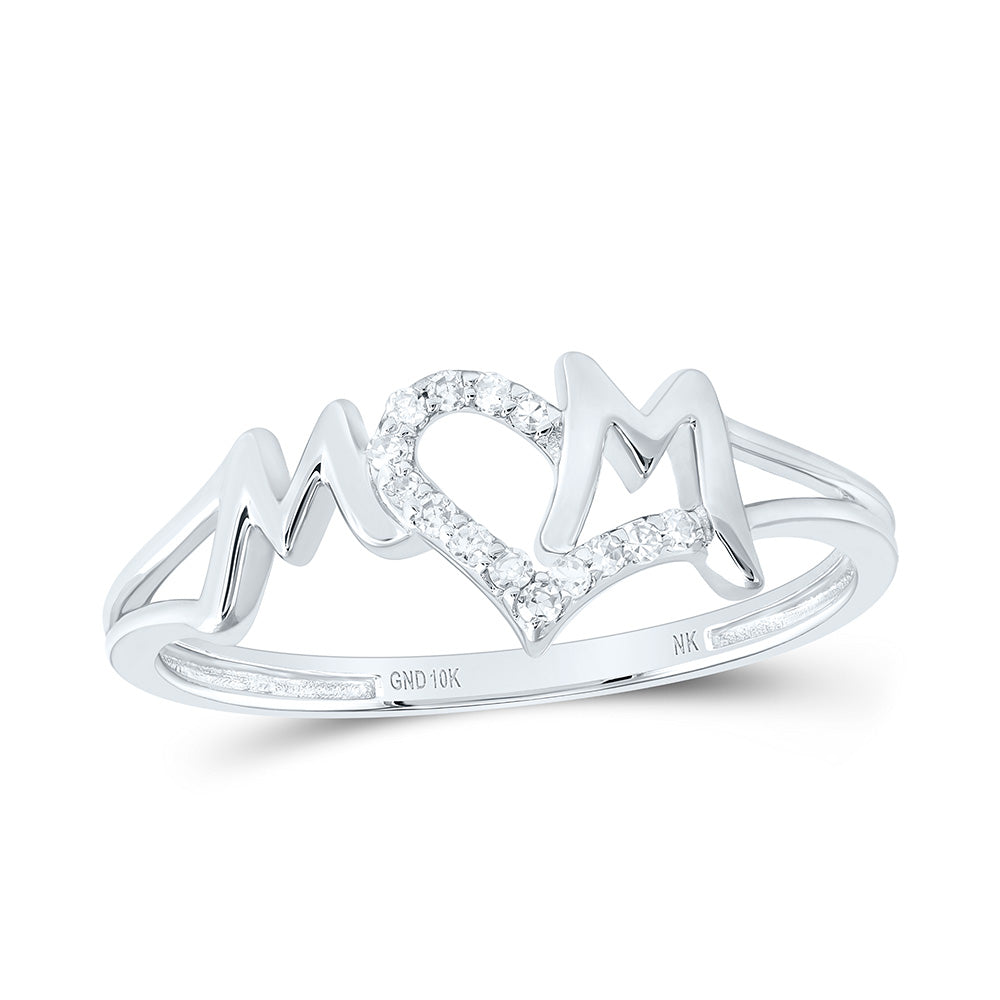 10kt White Gold Womens Round Diamond Mom Ring 1/12 Cttw