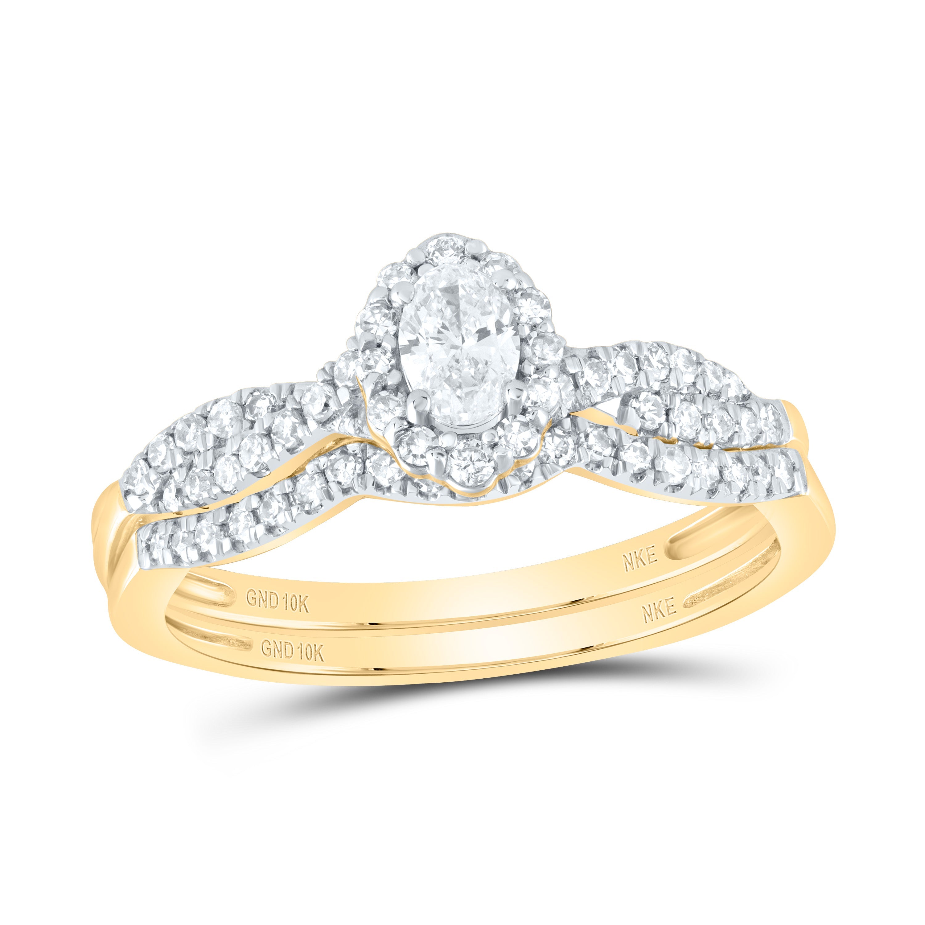10kt Yellow Gold Oval Diamond Bridal Wedding Ring Band Set 1/2 Cttw