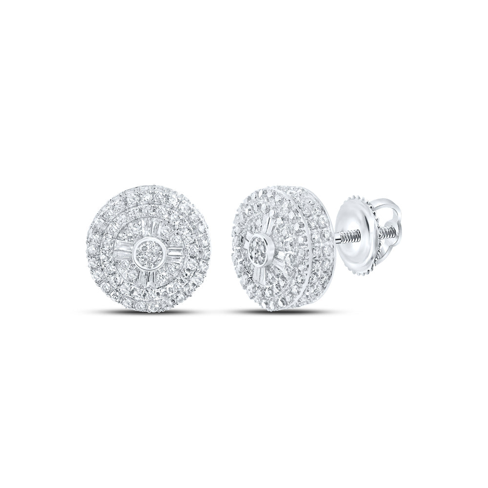 10kt White Gold Baguette Diamond Circle Earrings 3/4 Cttw