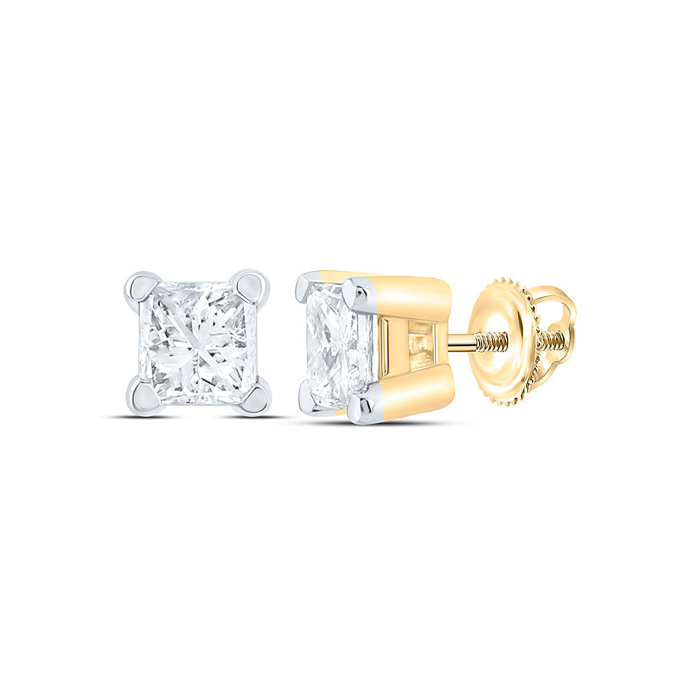 14kt Yellow Gold Womens Princess Diamond Solitaire Earrings 1/6 Cttw