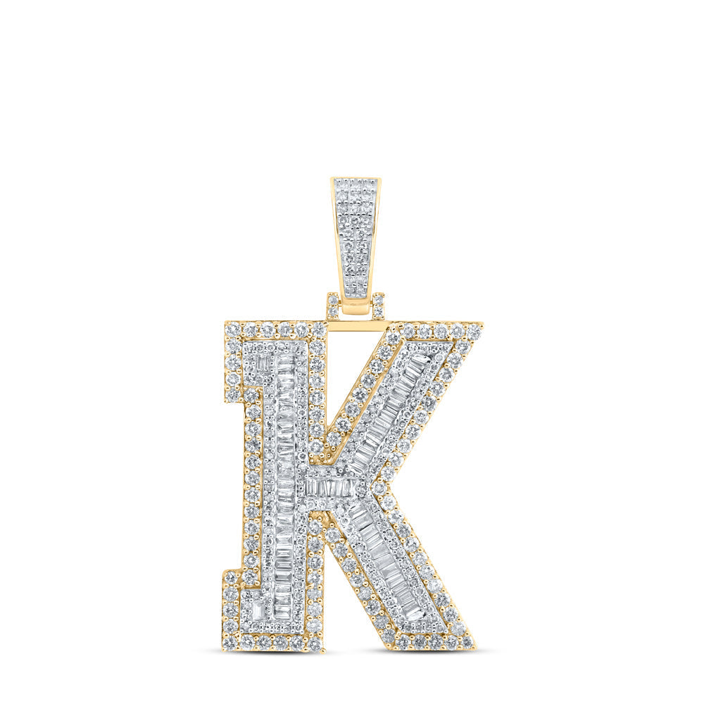 10kt Yellow Gold Mens Baguette Diamond K Initial Letter Charm Pendant 3 Cttw