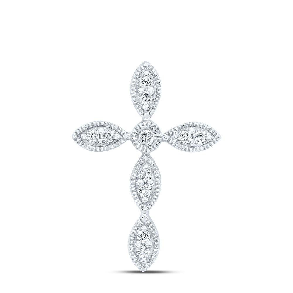 10kt White Gold Womens Round Diamond Cross Pendant 1/8 Cttw