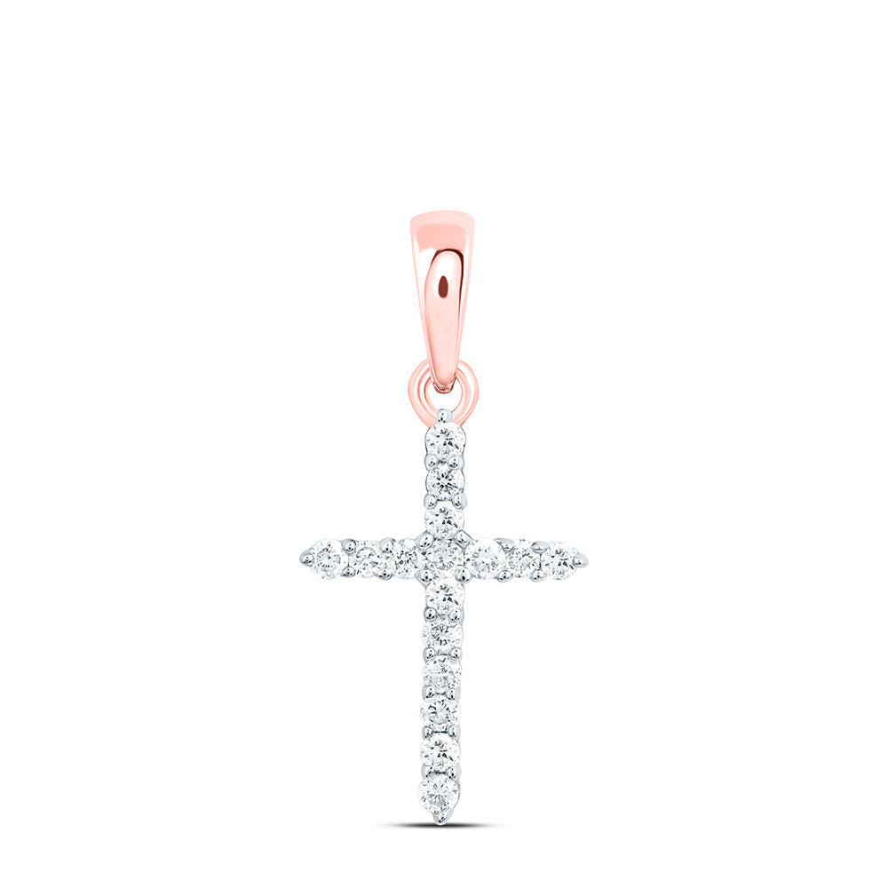 10kt Rose Gold Womens Round Diamond Cross Pendant 1/6 Cttw