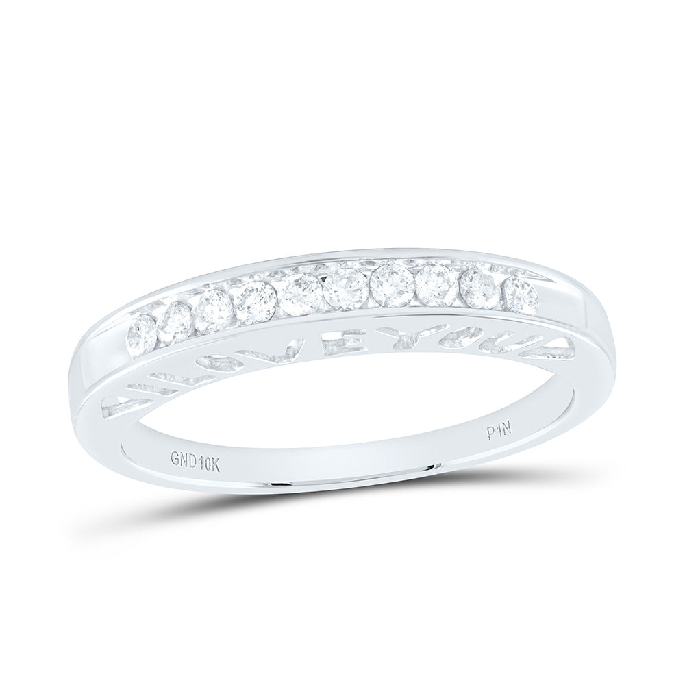 10kt White Gold Womens Round Diamond I Love You Band Ring 1/5 Cttw