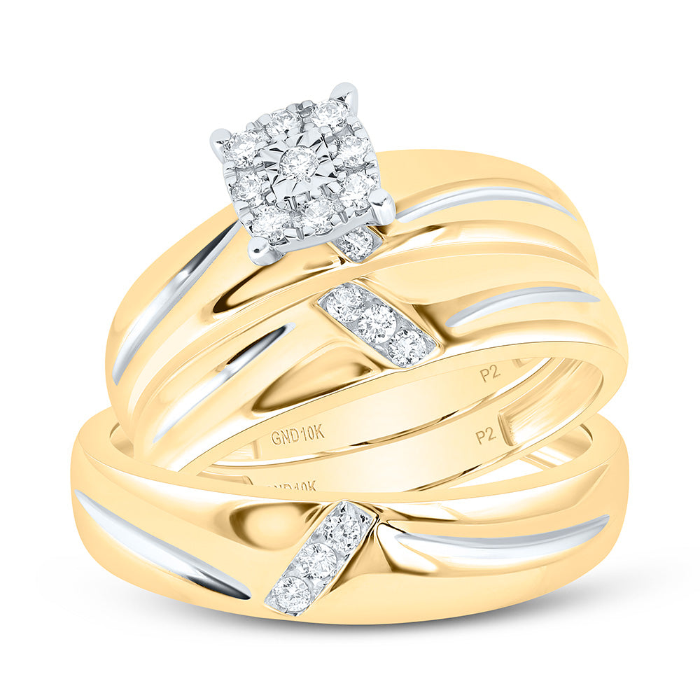 10kt Yellow Gold His Hers Round Diamond Solitaire Matching Wedding Set 1/5 Cttw