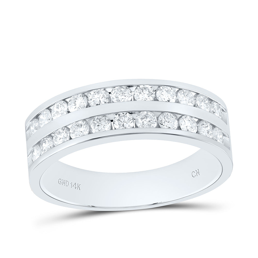 14kt White Gold Mens Round Diamond Wedding Double Row Band Ring 1 Cttw