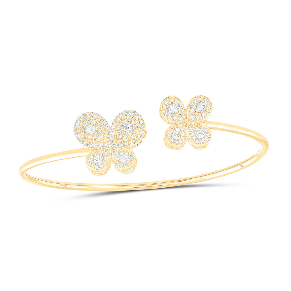 10kt Yellow Gold Womens Round Diamond Butterfly Open Bangle Bracelet 5/8 Cttw