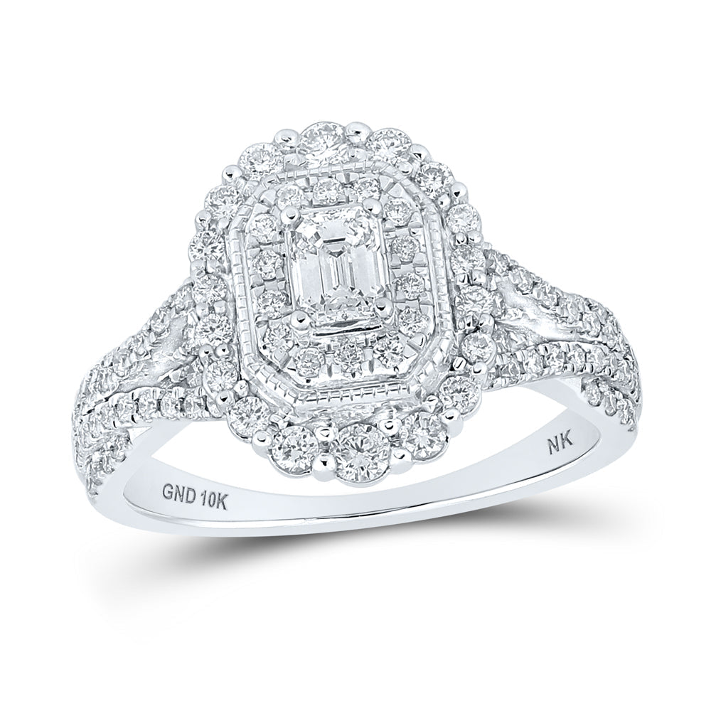 10kt White Gold Emerald Diamond Halo Bridal Wedding Engagement Ring 1 Cttw