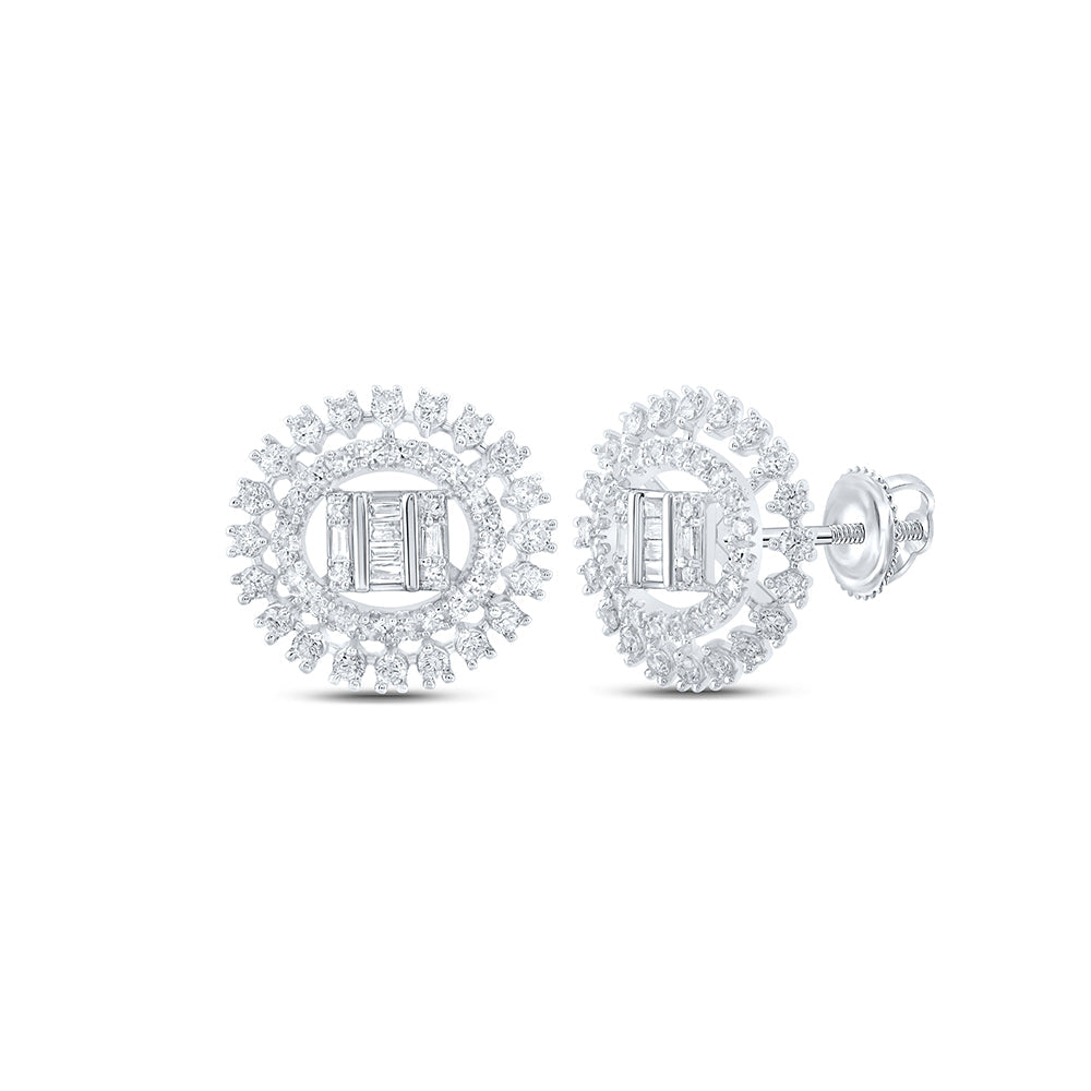 10kt White Gold Womens Round Diamond Circle Earrings 7/8 Cttw