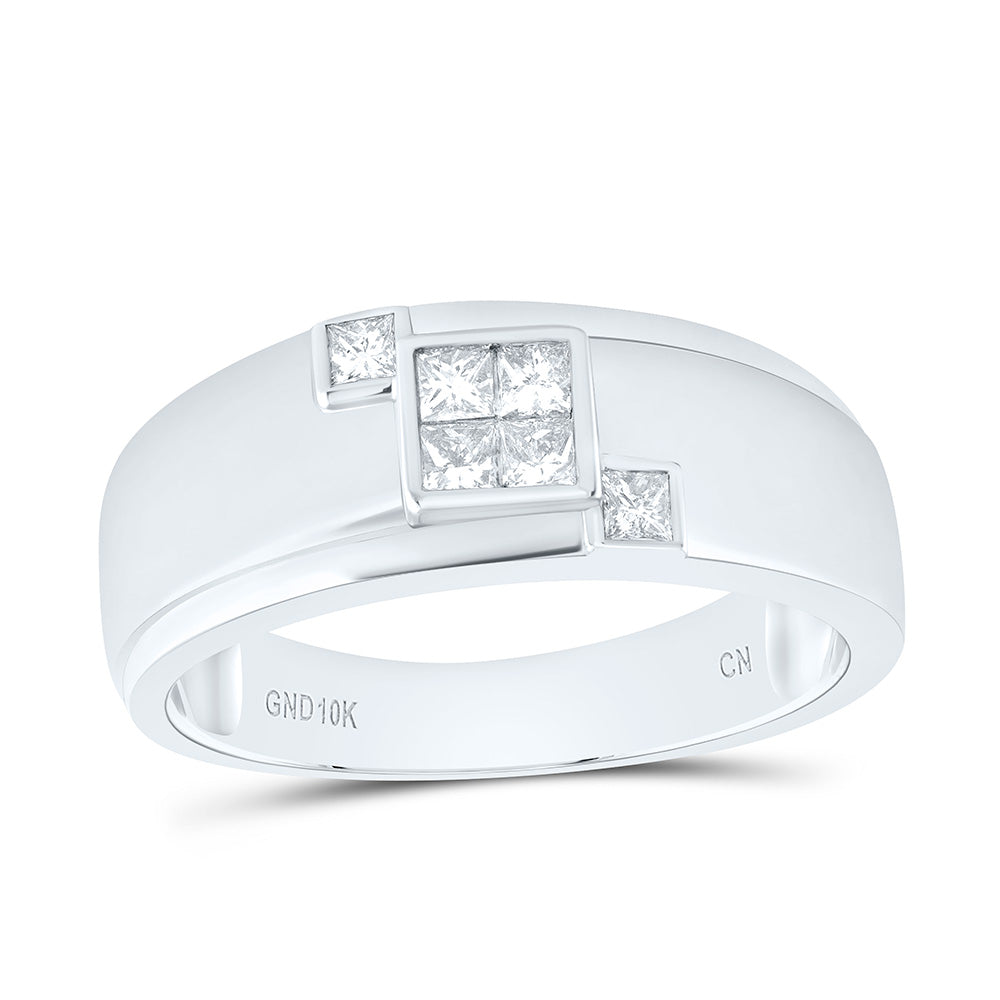 10kt White Gold Mens Princess Diamond Band Ring 3/8 Cttw