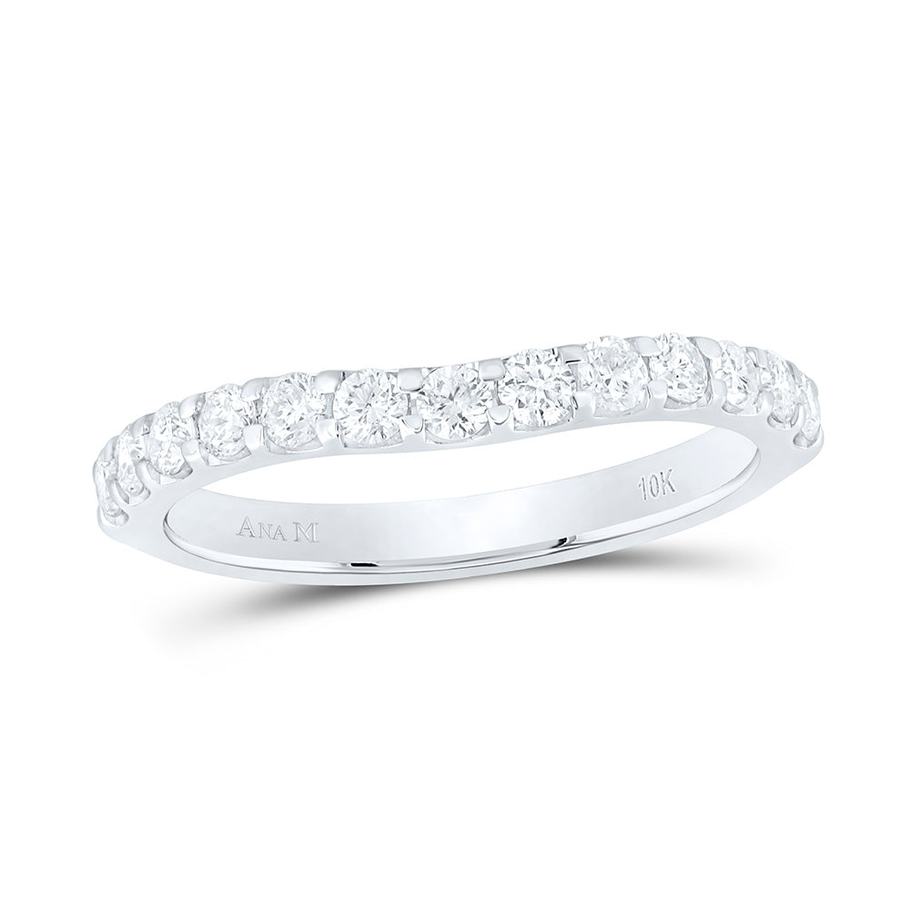 10kt White Gold Womens Round Diamond Curved Band Ring 1/2 Cttw