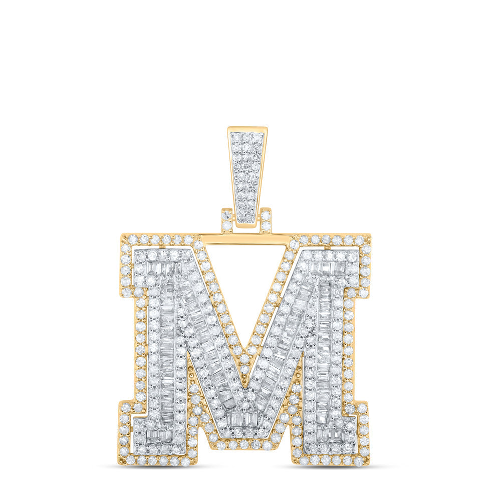 10kt Yellow Gold Mens Round Diamond M Initial Letter Charm Pendant 1 Cttw