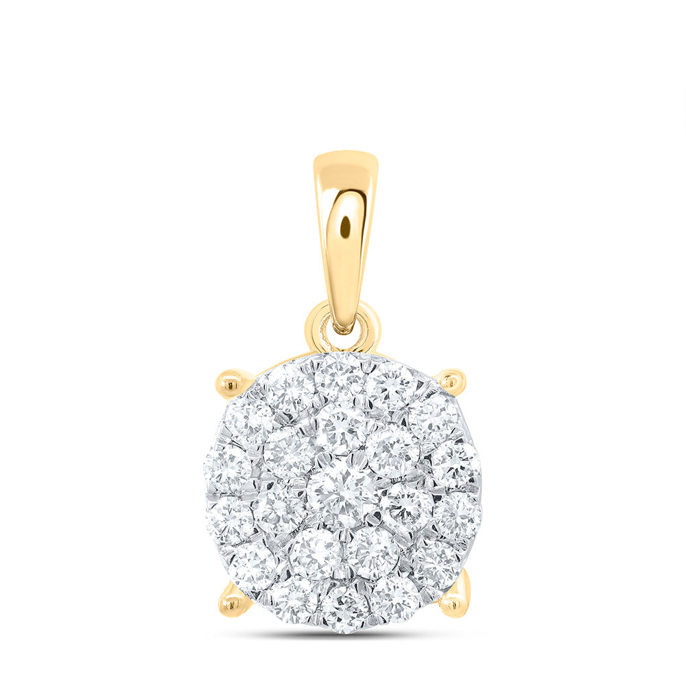 10kt Yellow Gold Womens Round Diamond Cluster Pendant 3/4 Cttw