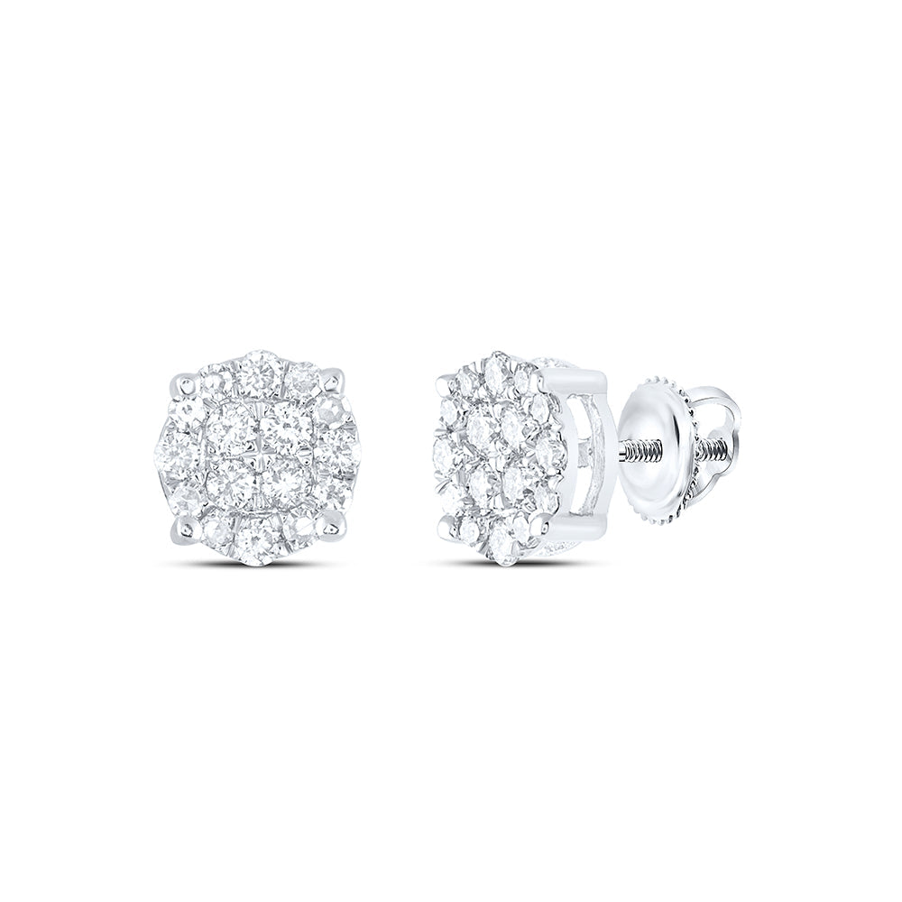 14kt White Gold Round Diamond Cluster Earrings 1/4 Cttw