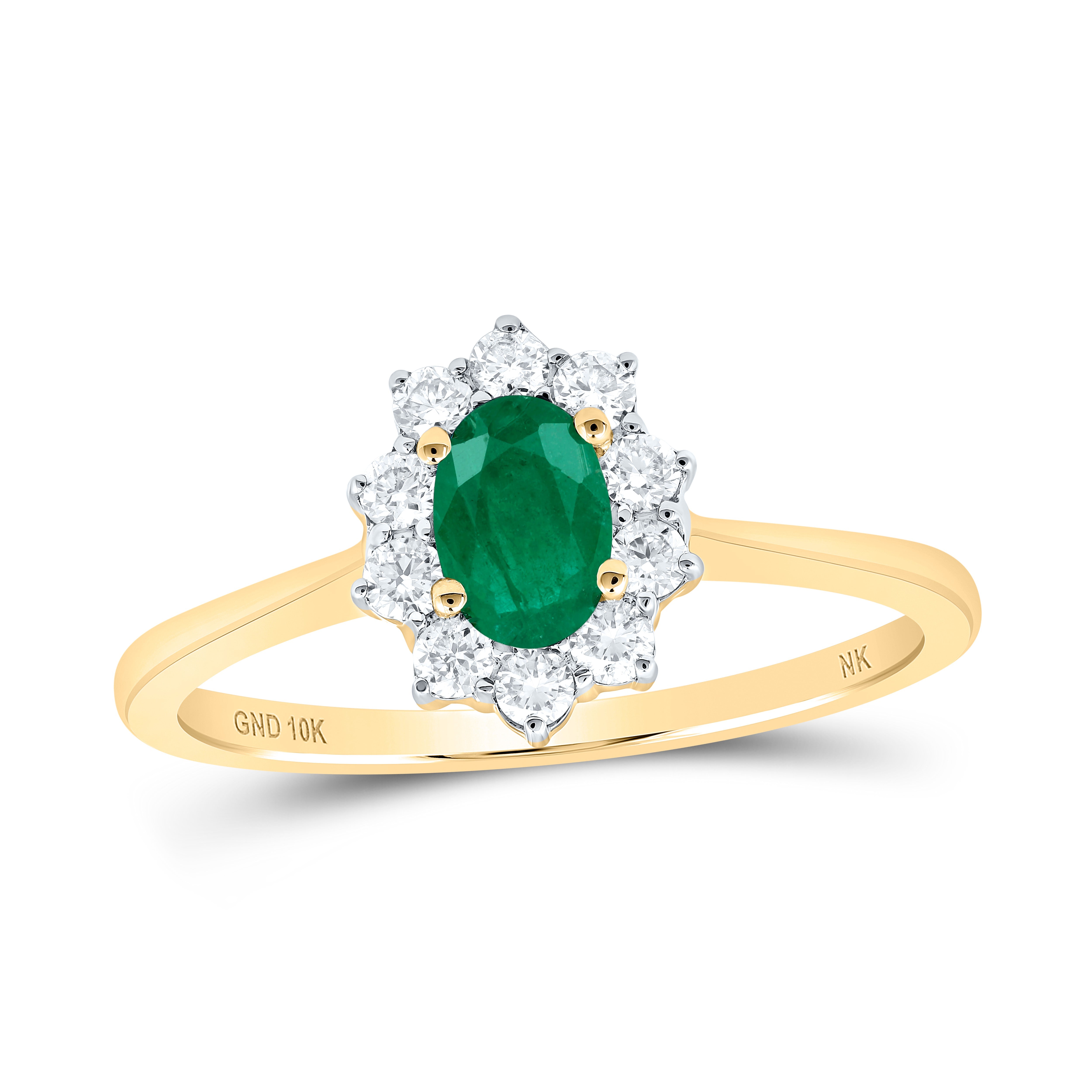 10kt Yellow Gold Womens Oval Emerald Diamond Halo Ring 5/8 Cttw