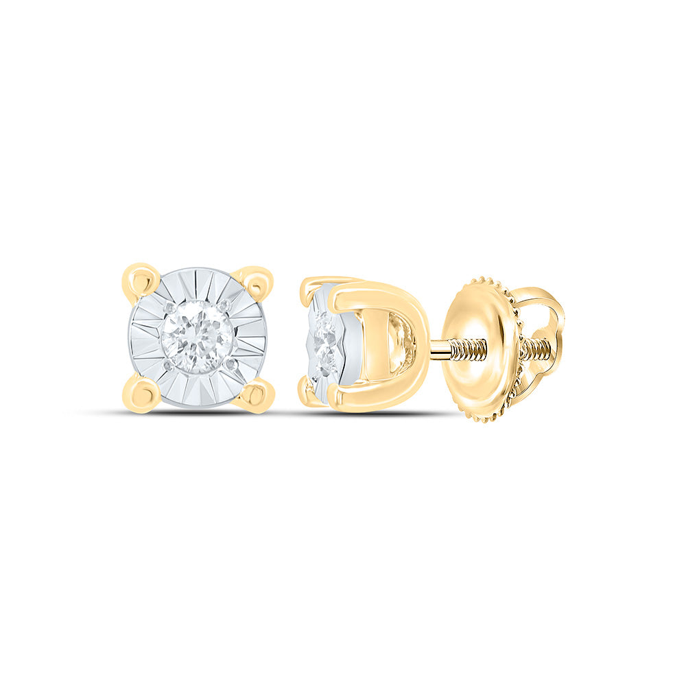 10kt Yellow Gold Womens Round Diamond Solitaire Illusion Earrings 1/20 Cttw