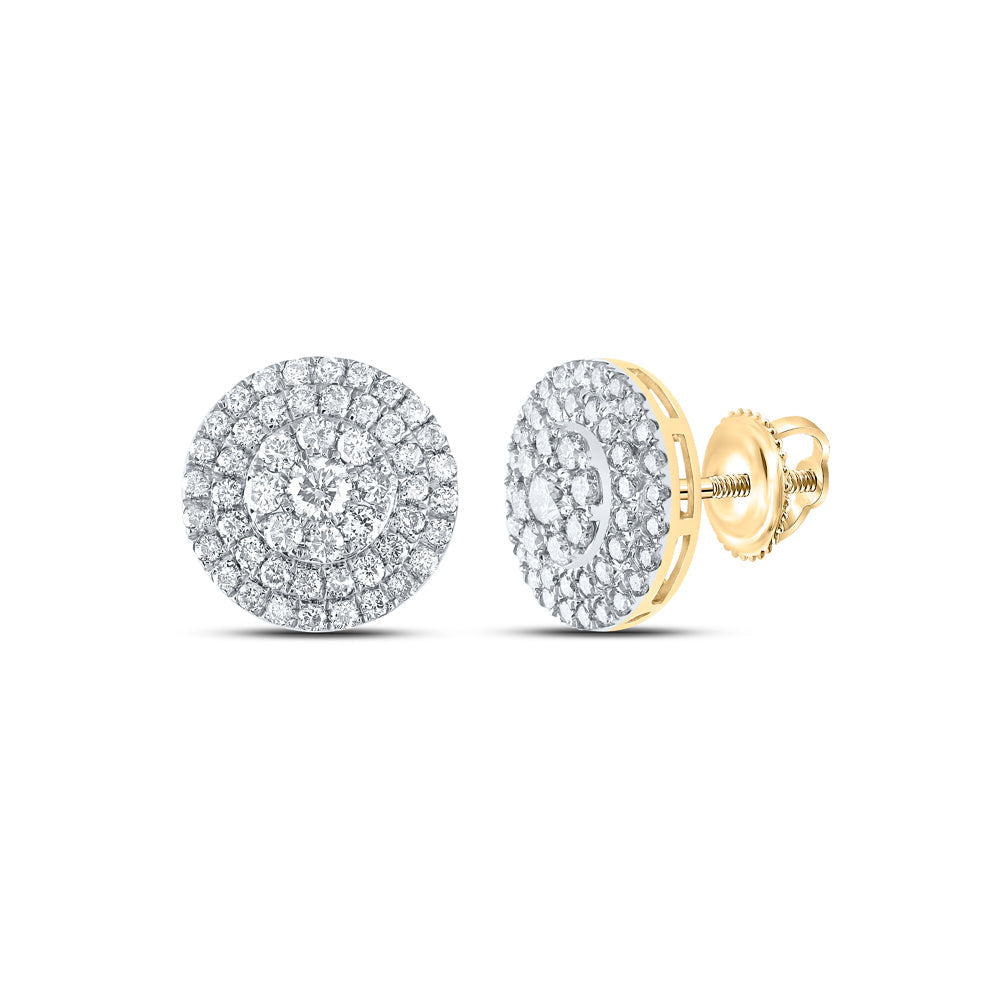 10kt Yellow Gold Womens Round Diamond Cluster Earrings 1-1/2 Cttw