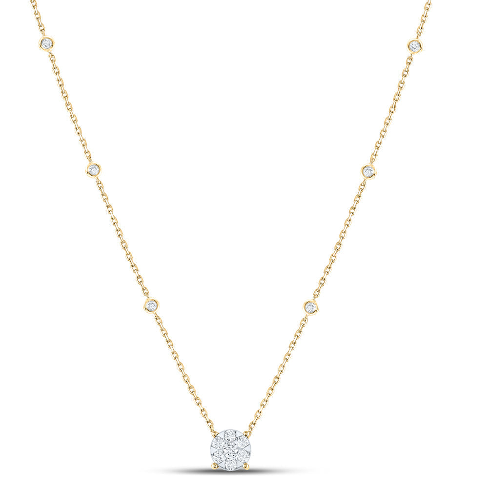 14kt Yellow Gold Womens Round Diamond Fashion Cluster Necklace 5/8 Cttw