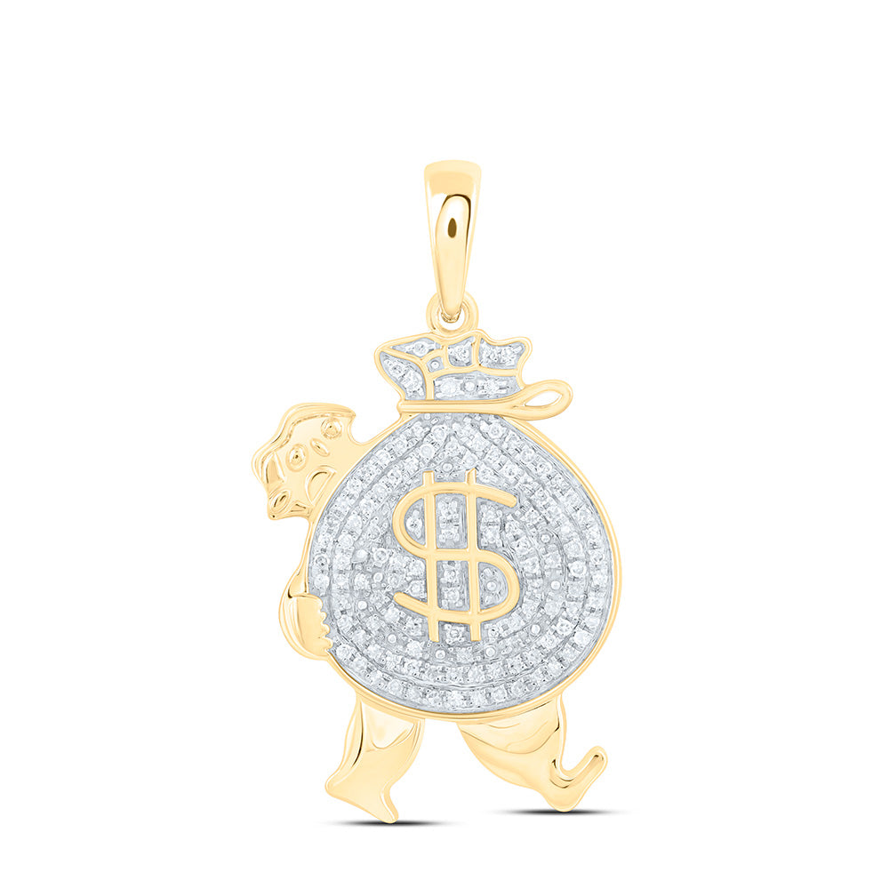 10kt Yellow Gold Mens Round Diamond Money Bag Man Charm Pendant 1/4 Cttw