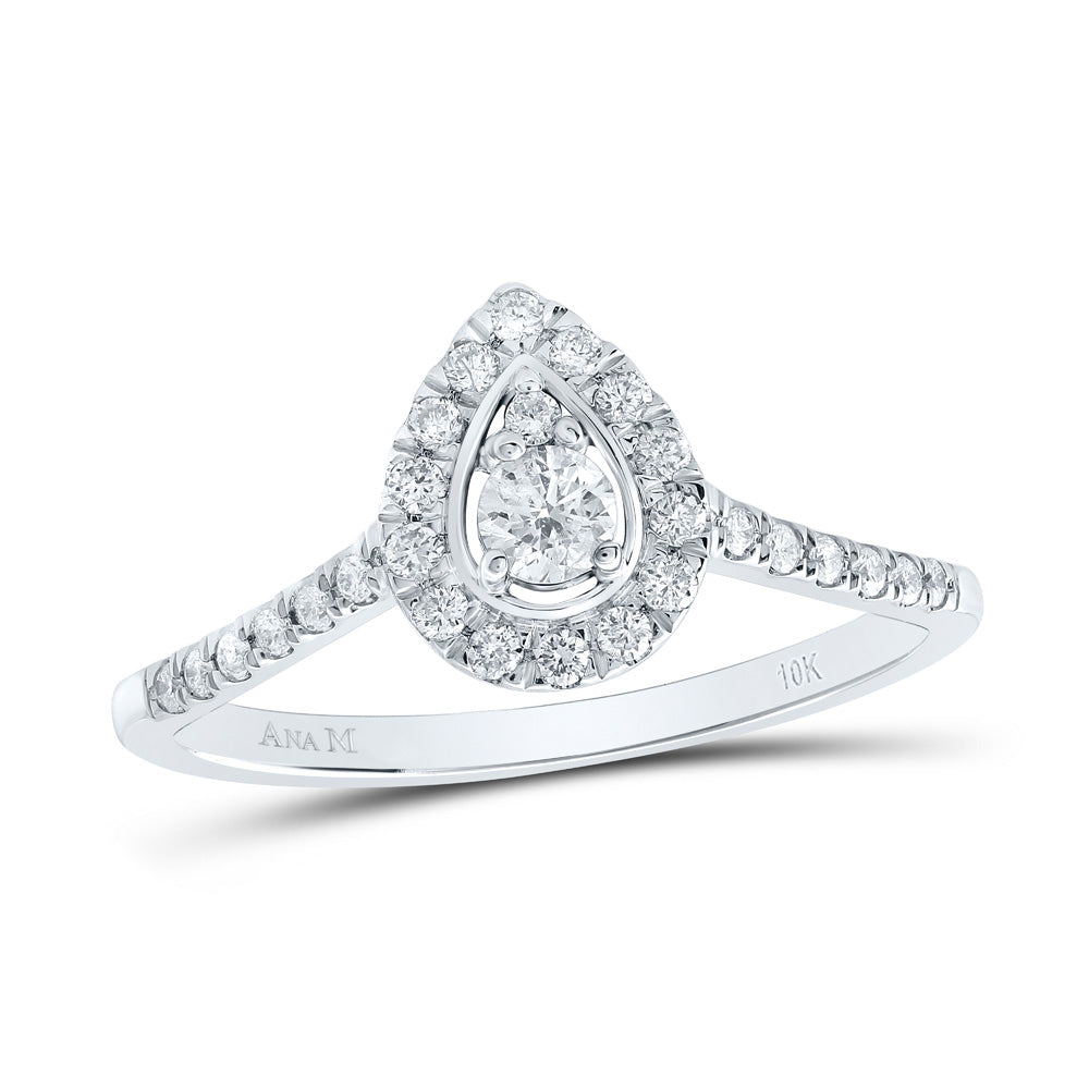 10kt White Gold Womens Round Diamond Halo Ring 1/3 Cttw