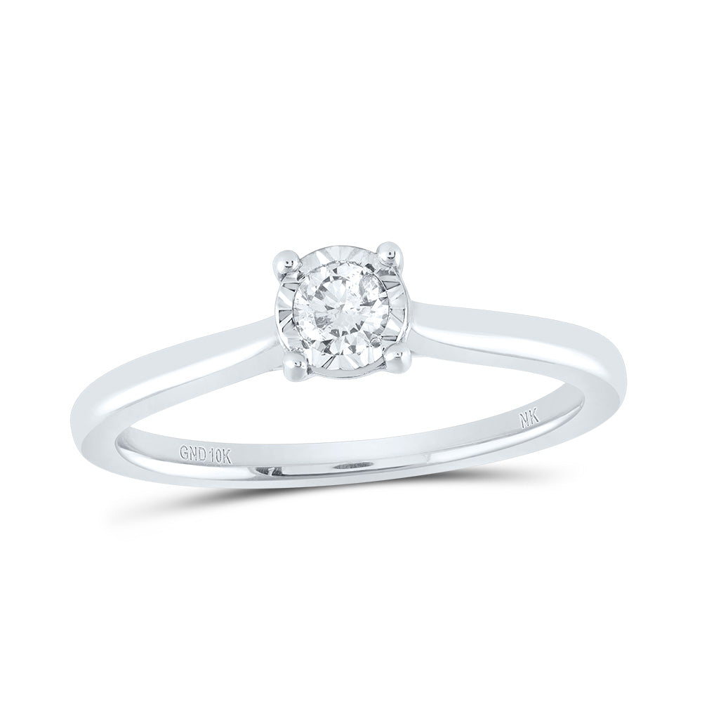10kt White Gold Womens Round Diamond Solitaire Ring 1/6 Cttw