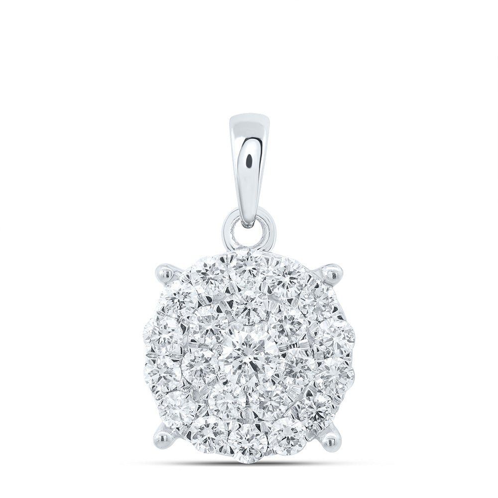 10kt White Gold Womens Round Diamond Cluster Pendant 1 Cttw