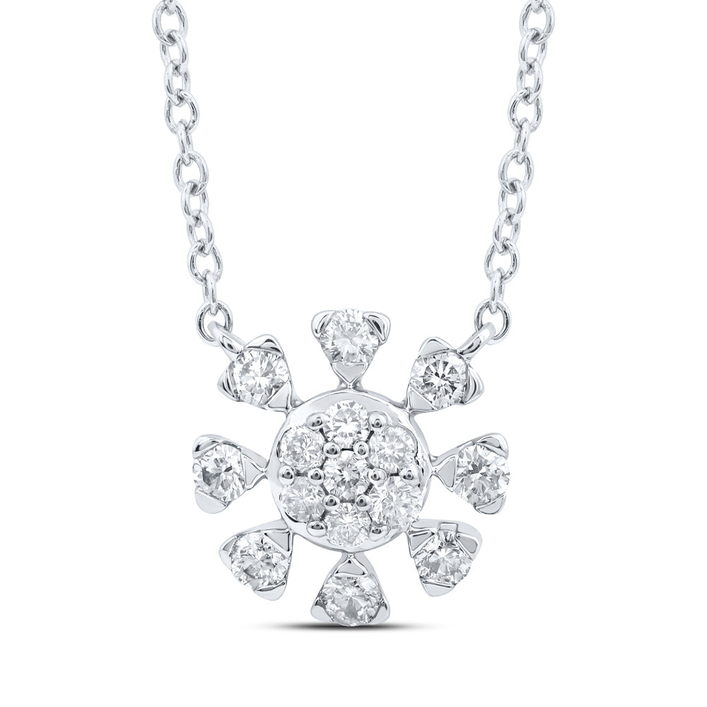 14kt White Gold Womens Round Diamond 18-inch Cluster Necklace 1/3 Cttw