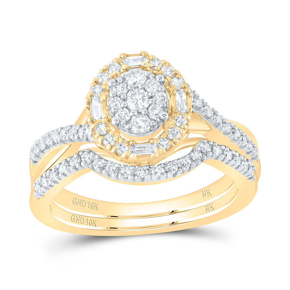 10kt Yellow Gold Round Diamond Oval Bridal Wedding Ring Band Set 5/8 Cttw