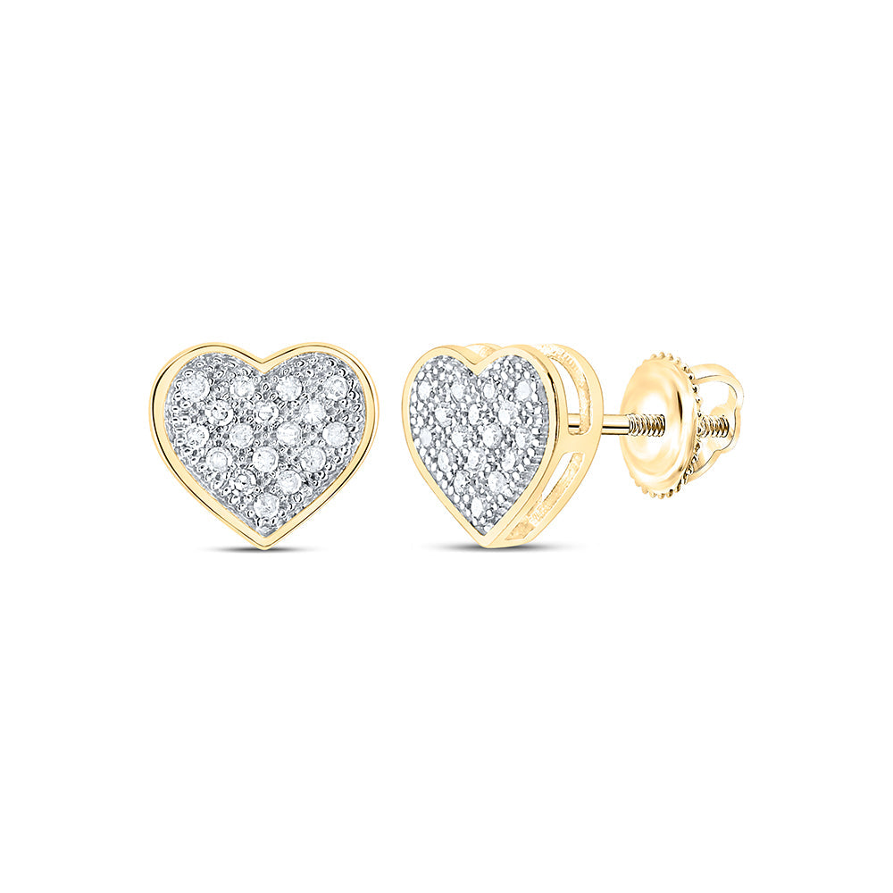 10kt Yellow Gold Womens Round Diamond Heart Earrings 1/10 Cttw