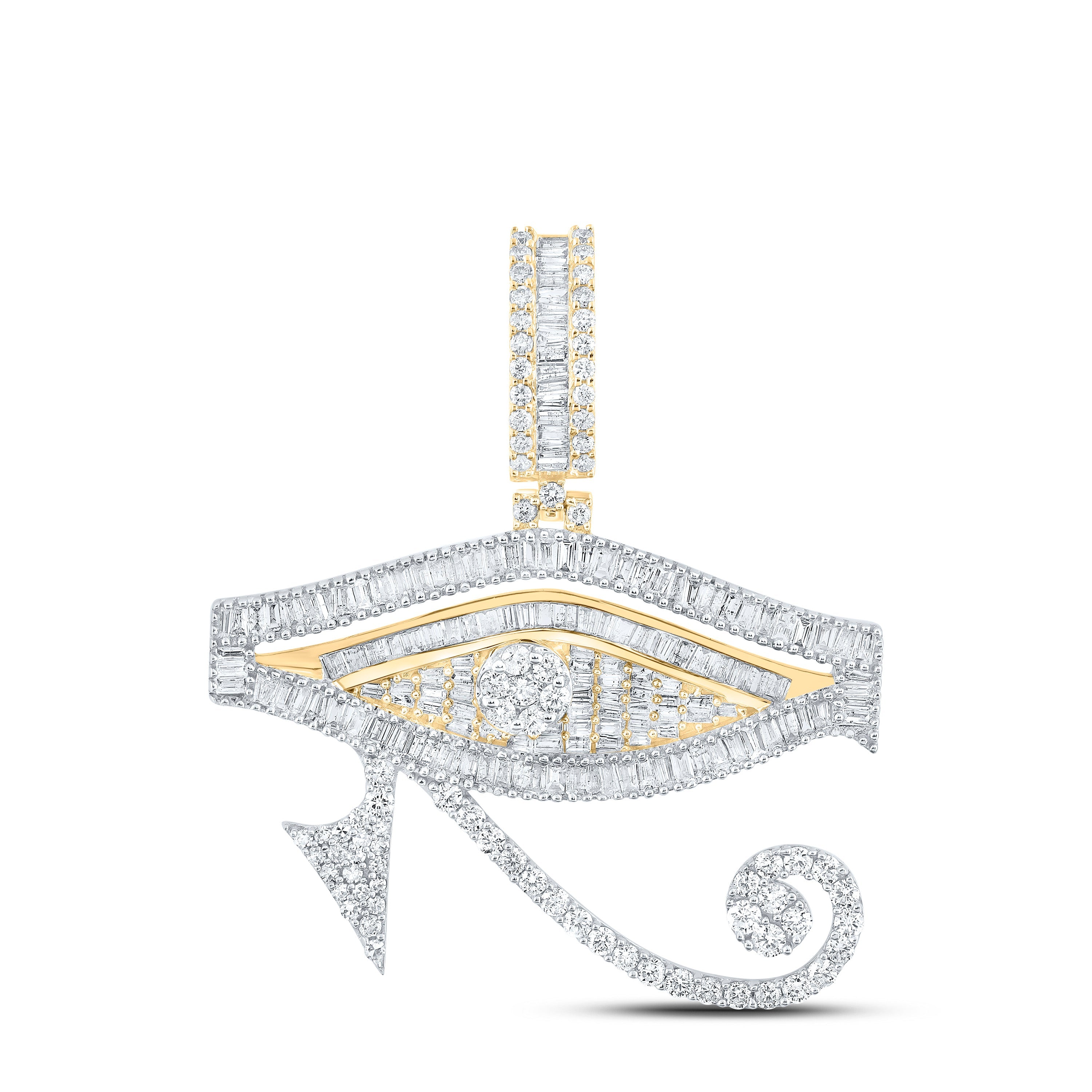 10kt Yellow Gold Mens Baguette Diamond Eye of Horus Charm Pendant 3 Cttw