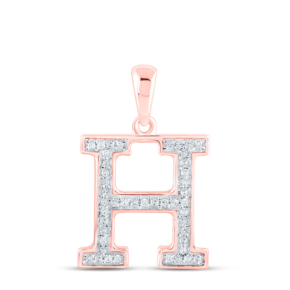 10kt Rose Gold Womens Round Diamond Initial H Letter Pendant 1/10 Cttw