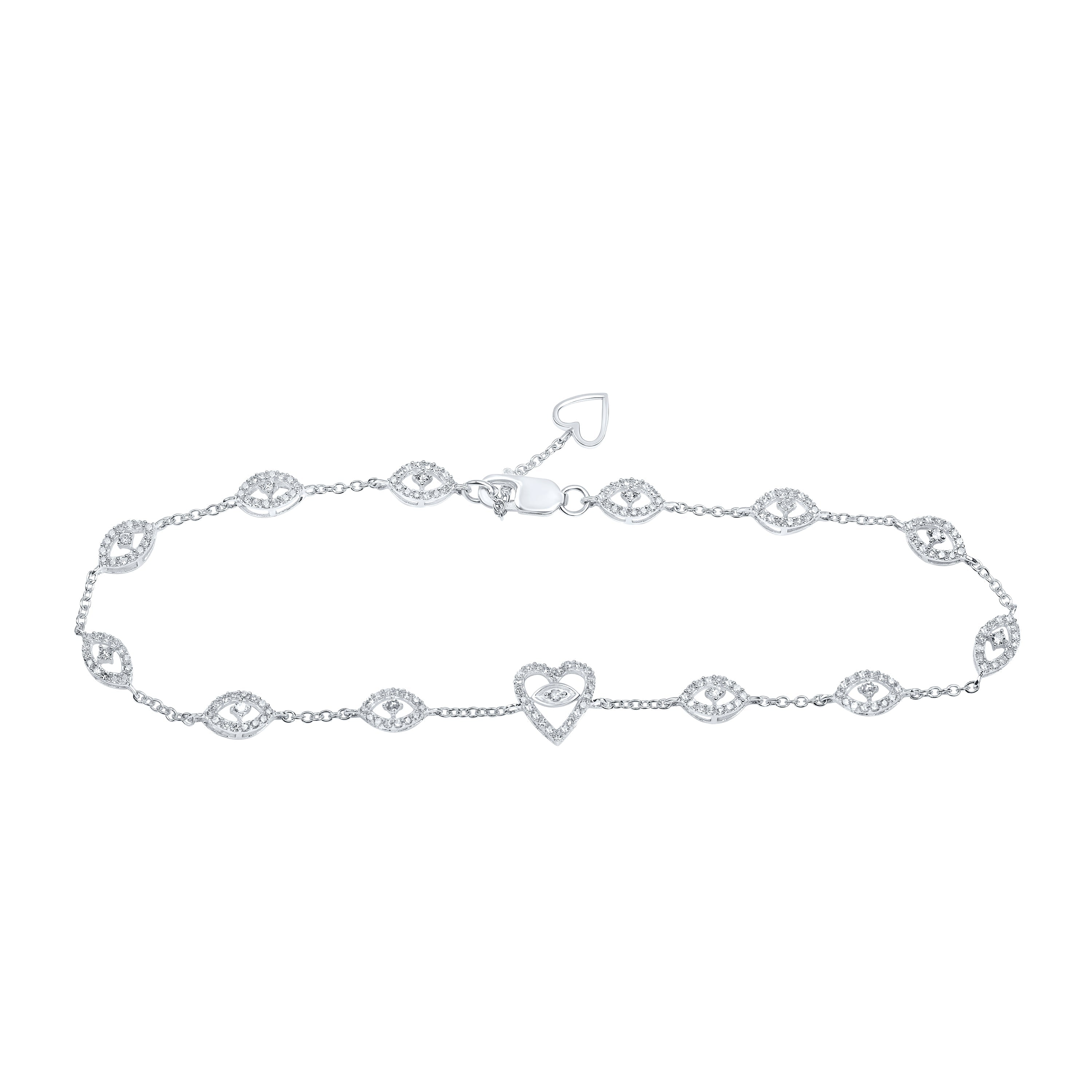 10kt White Gold Womens Round Diamond Heart Bracelet 1/2 Cttw