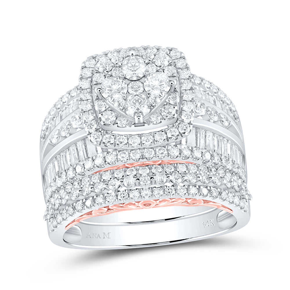 14kt Two-tone Gold Round Diamond Bridal Wedding Ring Band Set 2-1/2 Cttw