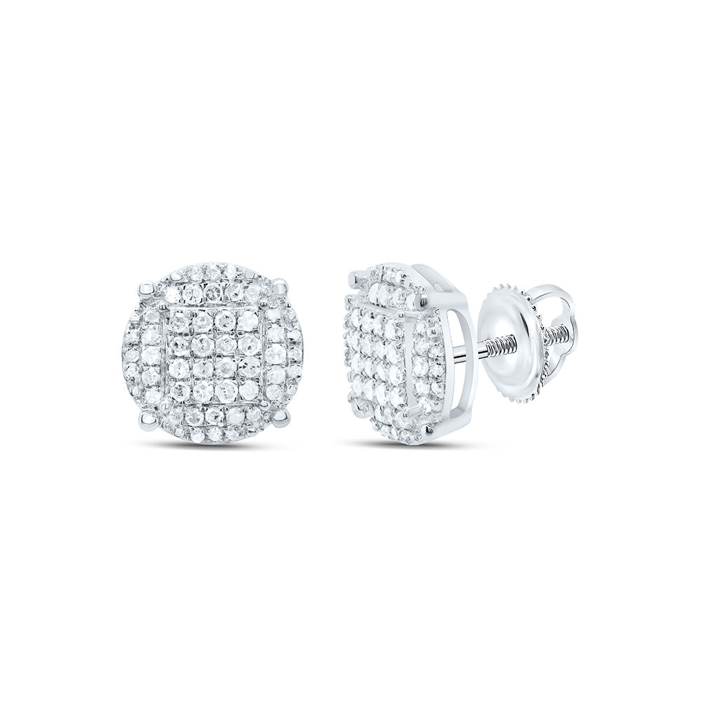 Sterling Silver Round Diamond Cluster Earrings 1/2 Cttw