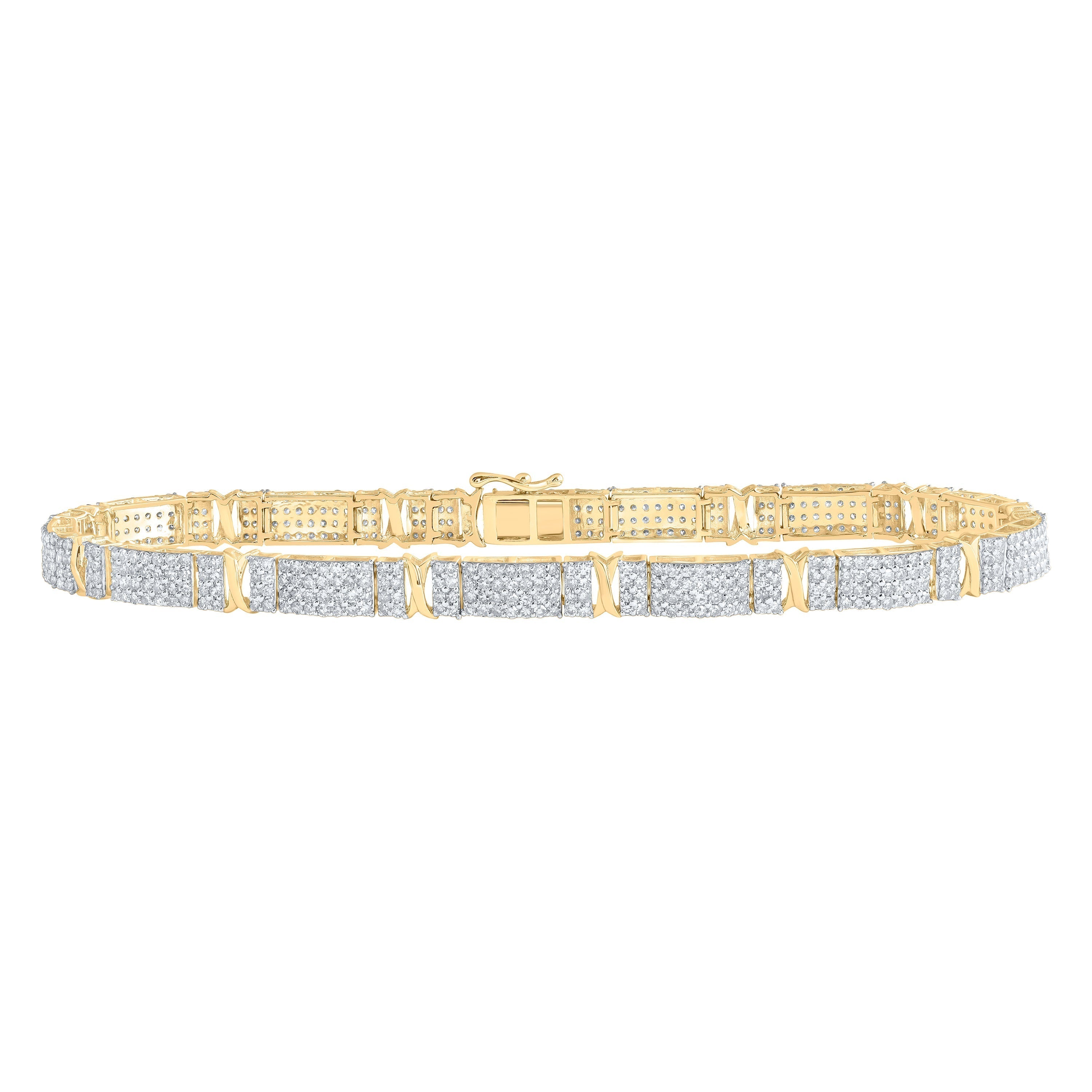 10kt Yellow Gold Mens Round Diamond 8.5-inch Link Bracelet 4-1/2 Cttw