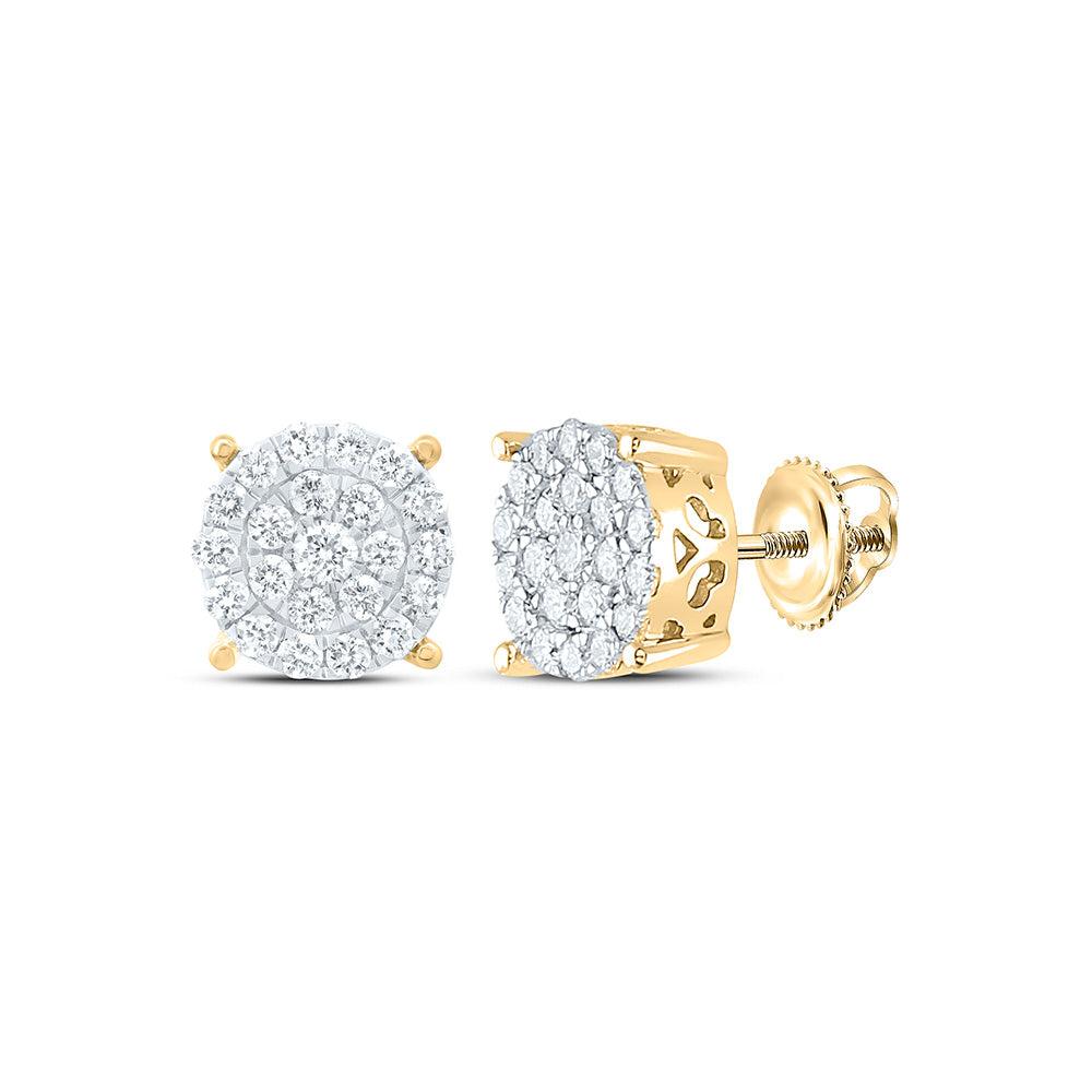 10kt Yellow Gold Womens Round Diamond Cluster Earrings 1 Cttw