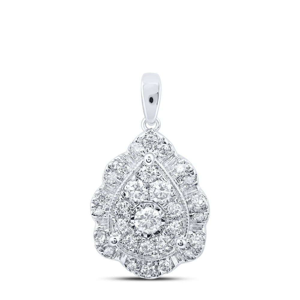 10kt White Gold Womens Round Diamond Teardrop Pendant 3/4 Cttw