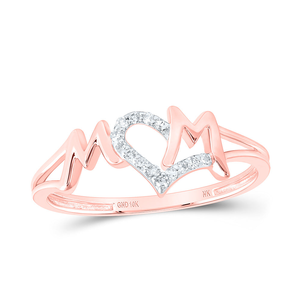 10kt Rose Gold Womens Round Diamond Mom Ring 1/12 Cttw
