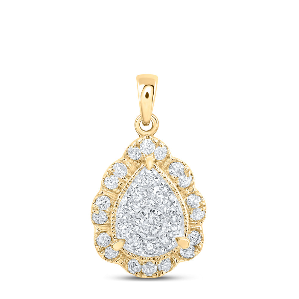 10kt Yellow Gold Womens Round Diamond Teardrop Pendant 1/3 Cttw