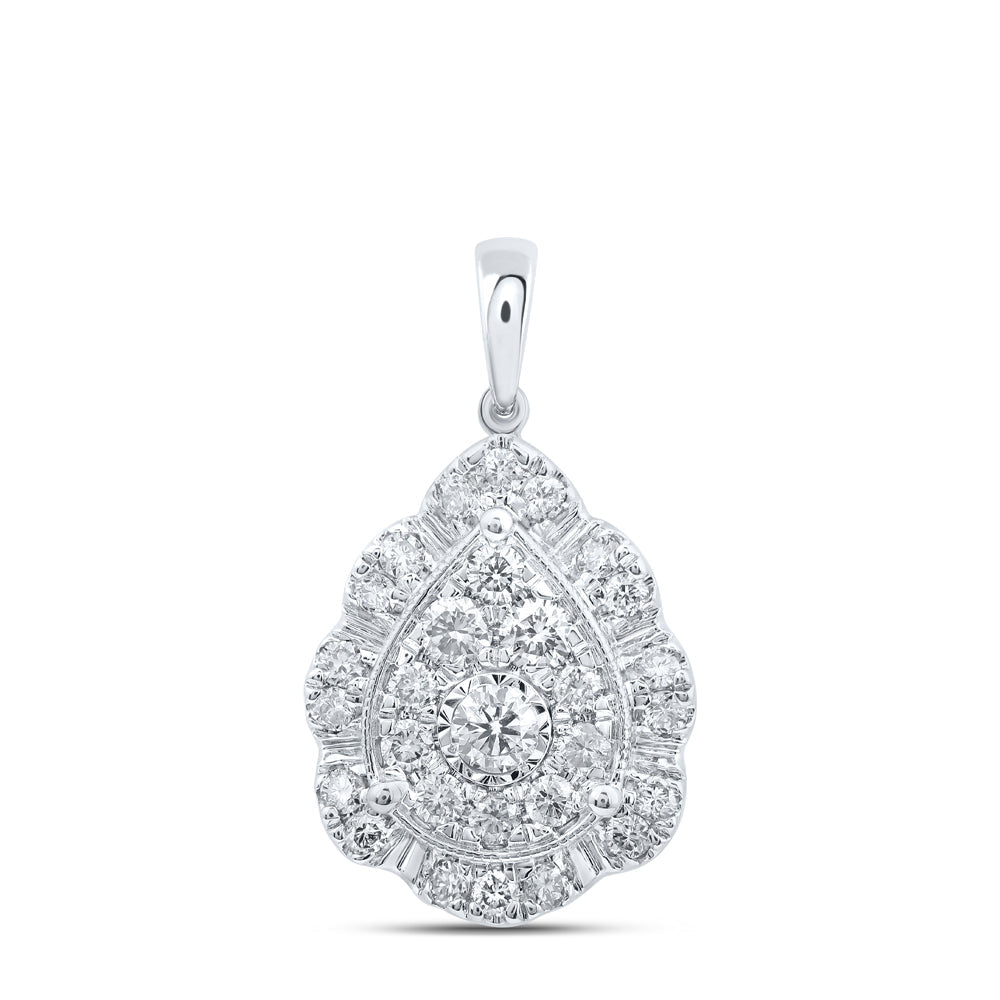 10kt White Gold Womens Round Diamond Teardrop Pendant 1 Cttw