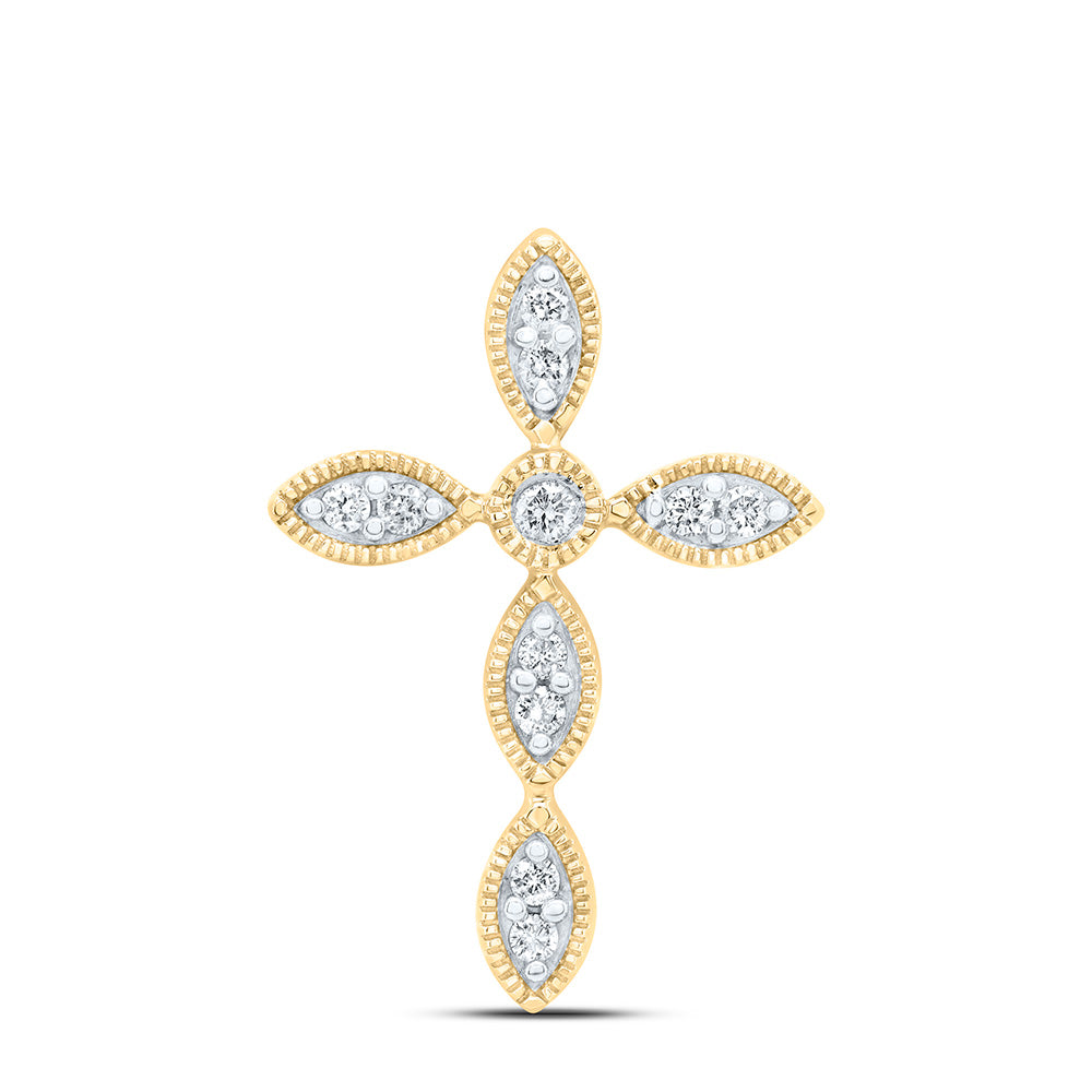 10kt Yellow Gold Womens Round Diamond Cross Pendant 1/8 Cttw
