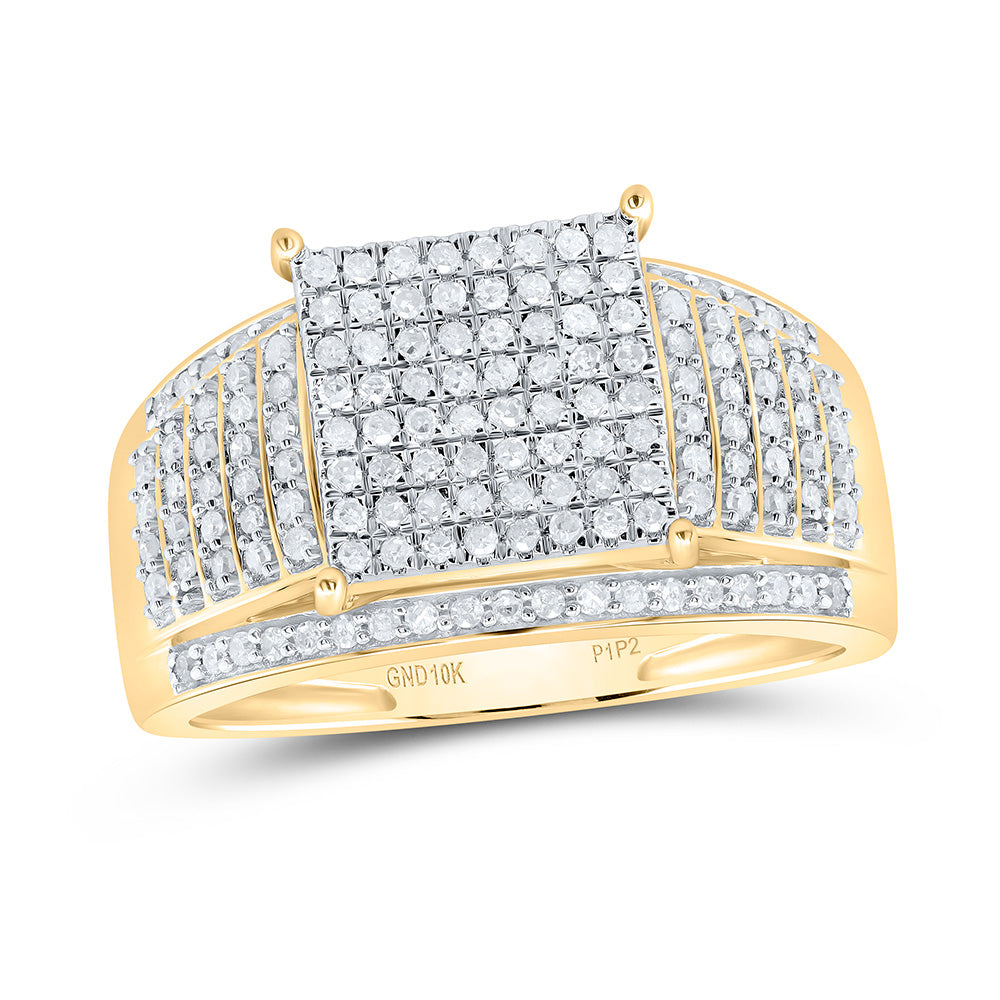 10kt Yellow Gold Womens Round Diamond Elevated Square Cluster Ring 1/2 Cttw