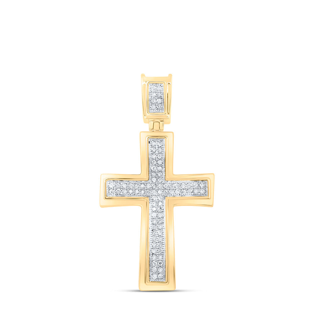 10kt Yellow Gold Mens Round Diamond Cross Charm Pendant 1/6 Cttw