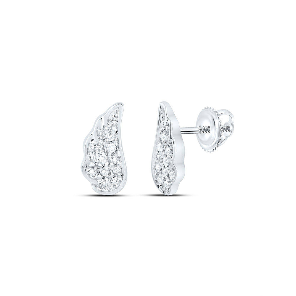 14kt White Gold Womens Round Diamond Angel Wing Stud Earrings 1/20 Cttw
