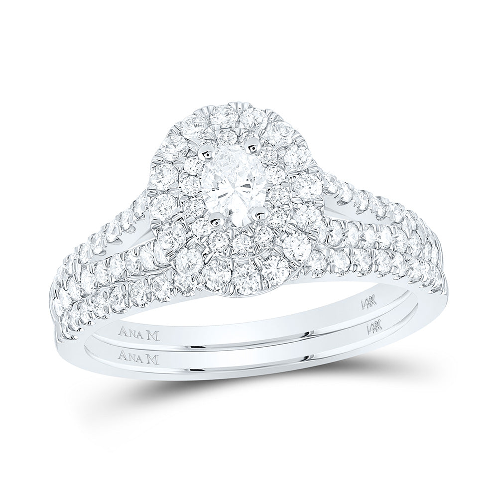 14kt White Gold Oval Diamond Halo Bridal Wedding Ring Band Set 1 Cttw