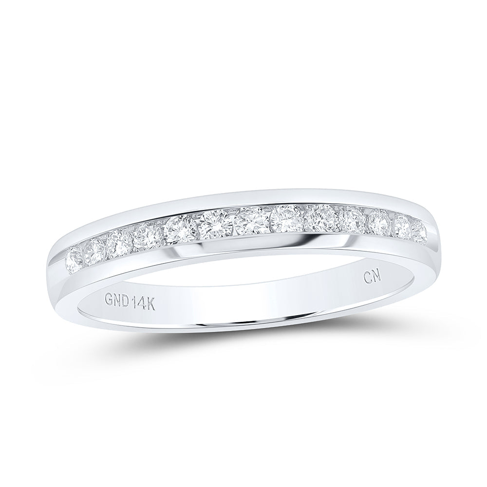 14kt White Gold Womens Round Diamond Wedding Single Row Band 1/4 Cttw