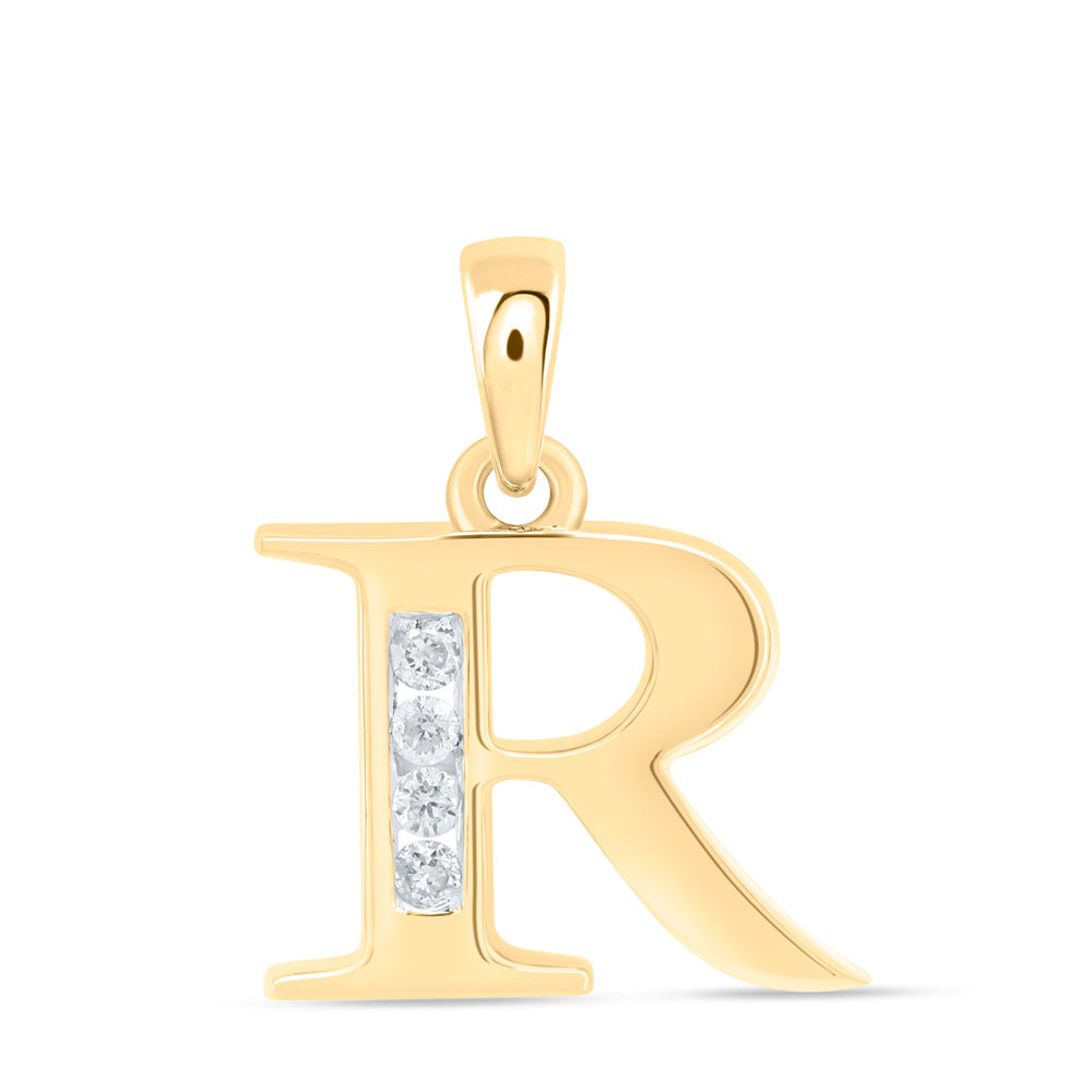 10kt Yellow Gold Womens Round Diamond R Initial Letter Pendant 1/20 Cttw