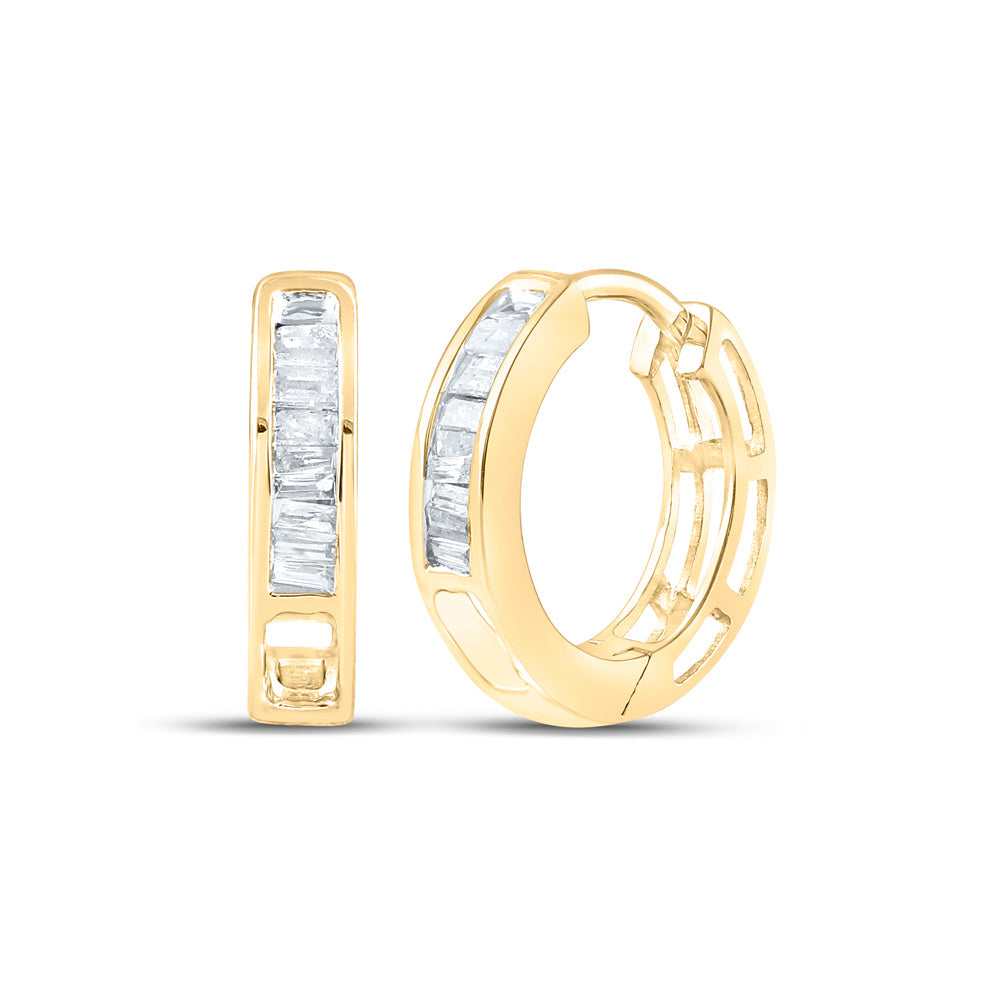 10kt Yellow Gold Womens Baguette Diamond Huggie Hoop Earrings 1/6 Cttw