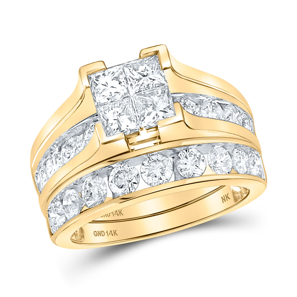 14kt Yellow Gold Princess Diamond Square Bridal Wedding Ring Band Set 3 Cttw