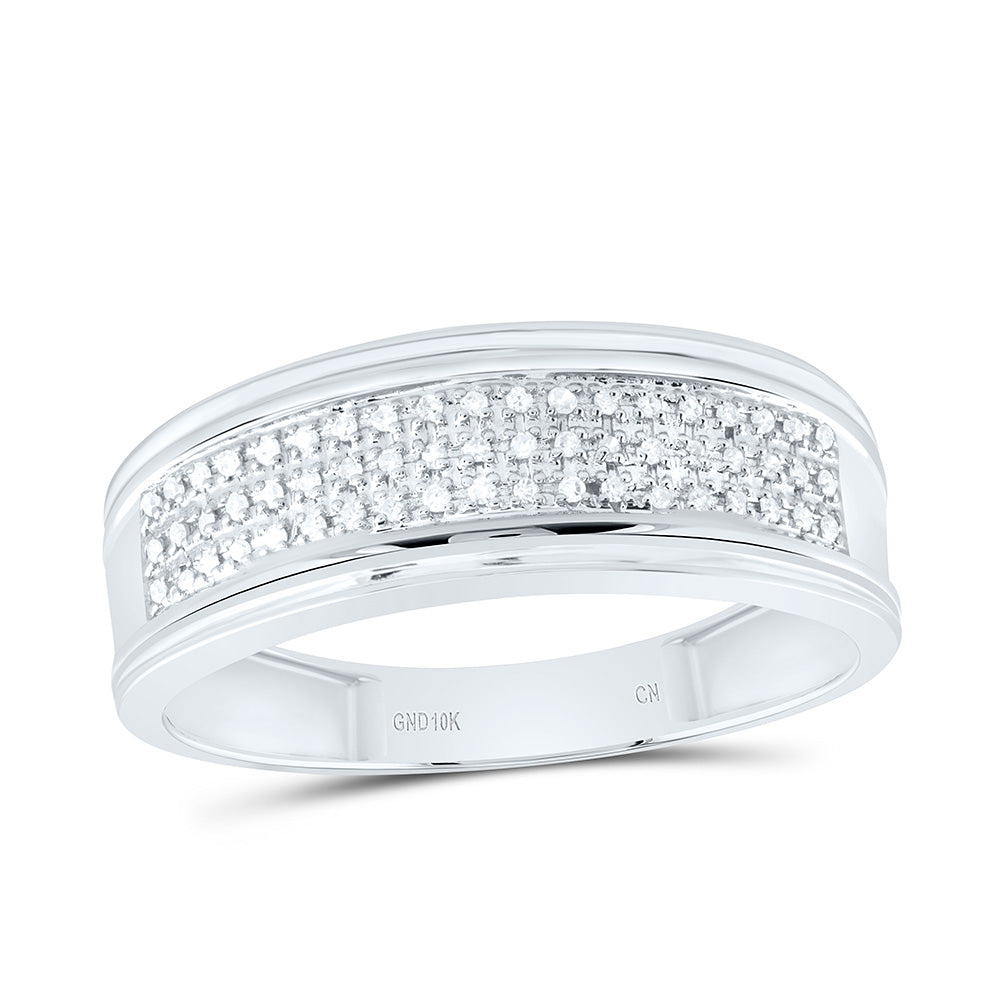10kt White Gold Mens Round Diamond Triple Row Wedding Anniversary Band Ring 1/10 Cttw